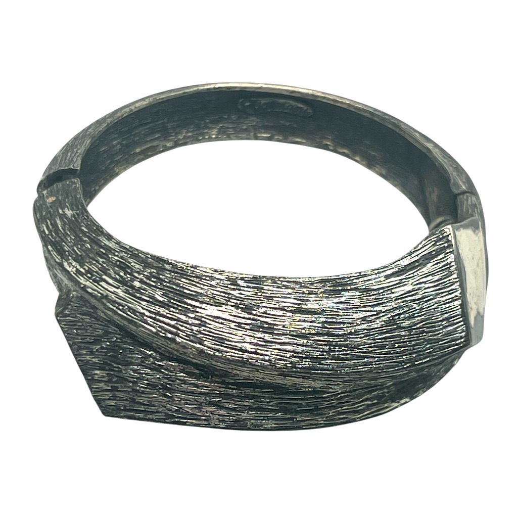 Tortolani Mid Century Silver Tone Organic Clamper Hinged Bangle Bracelet Vintage 99$